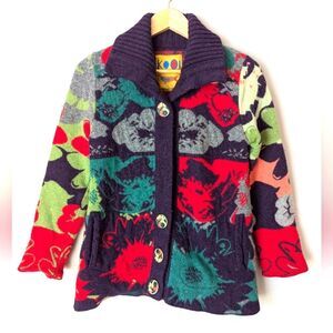 Vintage Kool knit wear floral patch work design lambs wool grandma core women M